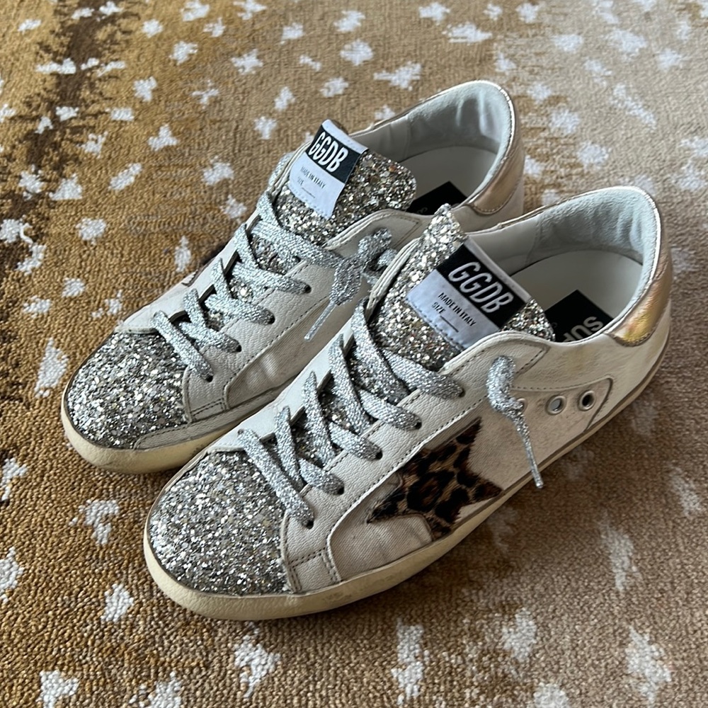 Golden Goose SuperStar Silver Glitter Sneakers size 38
